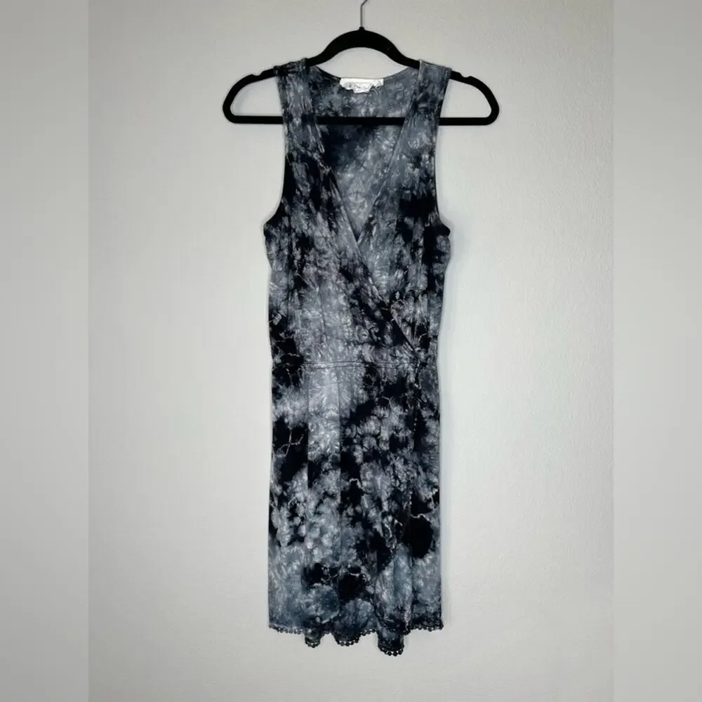 GREEN DRAGON Womens Tie Dye Wrap Front V-Neck Tank Top Dress Black Grey Size XS